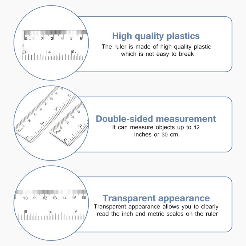 Coptiner 12 Pcs 30cm Rulers Set,12 Inch transparent Plastic Multipack