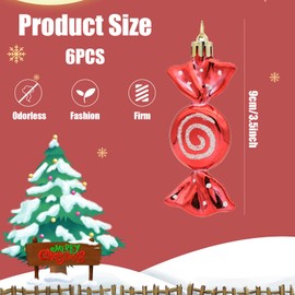 Christmas Tree Ornaments Sets,6PCS Sweet Candy Shaped Christmas Decorations Baubles,Xmas Shiny Plastic Christmas Hanging Pendant for Home Photo Prop Party Decoration (Red)