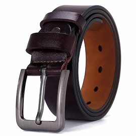 HYCOPROT Men's Leather Belt Classic Jeans Belt 38mm Alloy Buckle Belt Genuine Leather Belt for Jeans, Suit, Work Dress and Special Occasion (Dark Brown, Medium 32"-36")