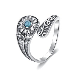 Molioaki Genuine Teardrop Turquoise Cross Ring Adjustable 925 Sterling Silver Western Jewelry for Women (7-Sunflower3)