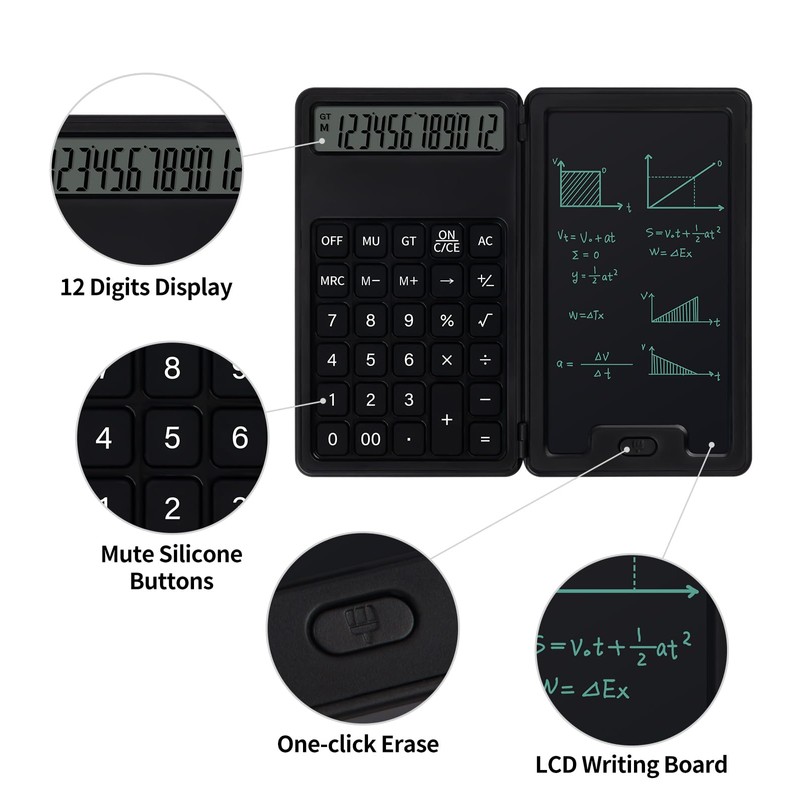 Desk Calculator, Portable Calculator with Notepad, Basic Calculator with Writing