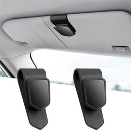 Car Sunglasses Holder Car Sun Visor Clip Glasses & Card Storage PU Leather Easy Installation Convenient Car Accessories Fits Various Size Glasses (Pack of 2)