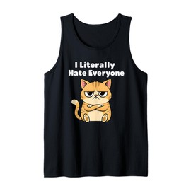 I Literally Hate Everyone Funny Introvert Cat for Men Women Tank Top