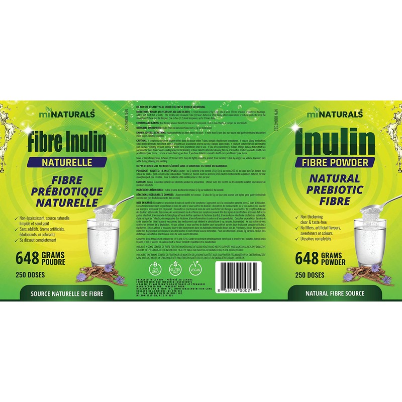 Pure Inulin Fiber Powder, Natural Prebiotic Fibre Supplement, Clear and