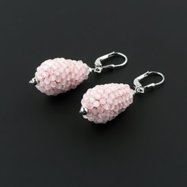 CRYSTALIS Rose Quartz Crochet Beaded Drops Earring Set, Dainty Pair Jewelry for Women, Natural Micro Beads Gemstone, Chakra Healing Crystal, Wardrobe Essiantial Jewelry, 925 Sterling Silver