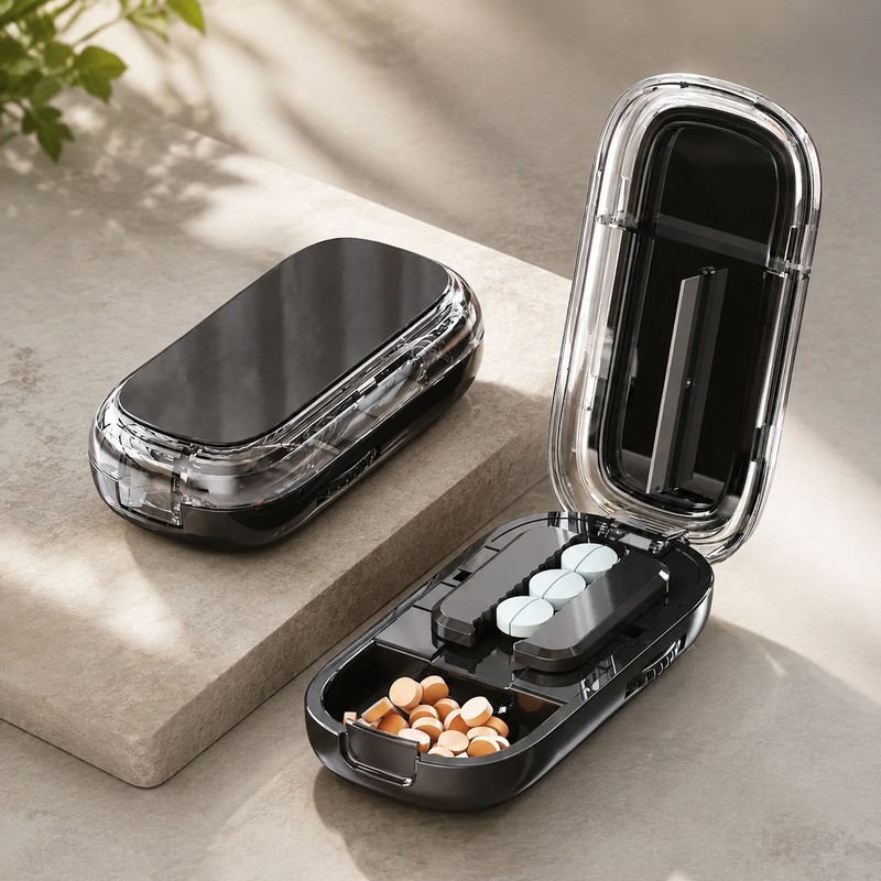 Portable Pill Cutter and Organizer for Travel – 1/2, 1/3,