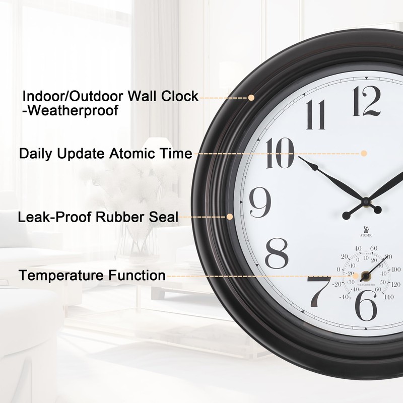 Aurowit Atomic Outdoor Wall Clock 18 Inch Sealed Outdoor Waterproof