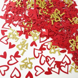 200 Pcs Heart and LOVE Confetti Decorations, Red and Gold Glitter Love Letter Confetti, Bed Table Scatter Confetti Sprinkles for Valentines Day Mother's Day Wedding Engagement Party Supplies