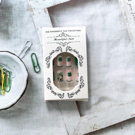Medium St. Patrick's Press on Nails French Tip Fake Nails Full Cover Square False Nails with Rhinestones Shamrock Design White Green Nail Tips Acrylic Nails Lucky Clover Stick on Nails for Women