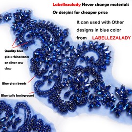 Labellezalady Luxury Look Shiny Rhinestone Pair Applique Patch in Gold Silver champgane AB Color for Prom Dress Belt Arts Crafts Sewing decorat (Blue-B)