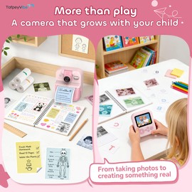 Kids Instant Print Camera with App & Bluetooth, Mini Printer Camera, AI Creative Printing, Prints in 5 Mono Colours, 180° Rotating Selfie Lens, 48MP, 1080P HD, Gift for Boys & Girls Age 6+ (Pink)