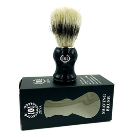 Men Shaving Brush 100% Pure Bristle Premium Quality Resin Handle with Drip Stand Sterilized Pure Bristles Hypoallergenic Bump Free Shaving Lather Wet Shave (Firm Bristle-Black Handle)