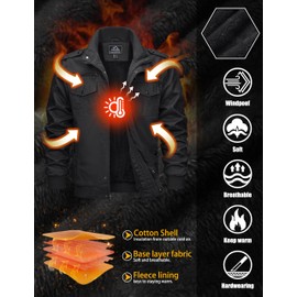 TACVASEN Men's Winter Jacket Military Jacket Cotton Cargo Jacket Outwear,Black XL