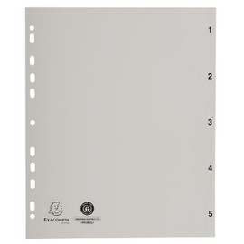 Exacompta 1705E Plastic Index 1-5 for DIN A4 Recycled Plastic 5-Piece Full Height 21 x 29.7 cm White with Printed Tabs Universal Perforation Blue Angel Dividers Dividers Strips