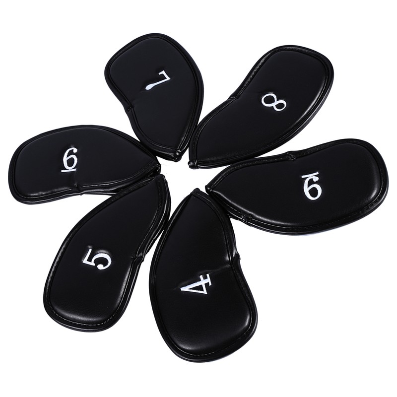 12pcs PU Leather Black Golf Club Head Cover Iron Head