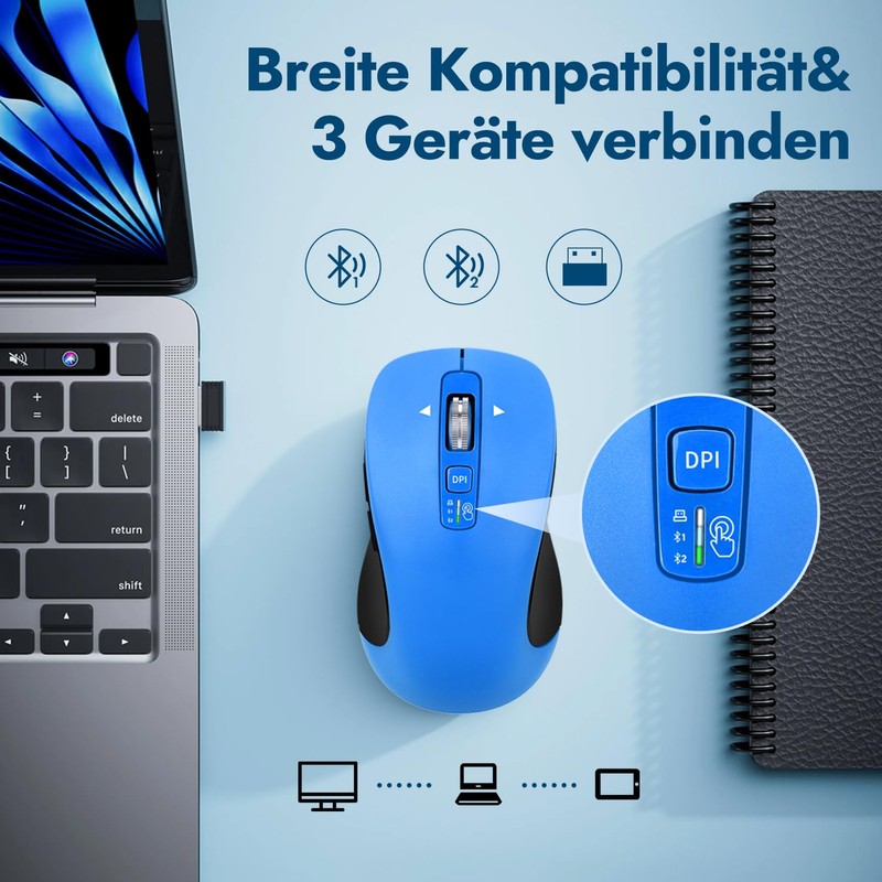 CITLLA Wireless Mouse for Laptop, Multi-Device Bluetooth Mouse, 4 Adjustable