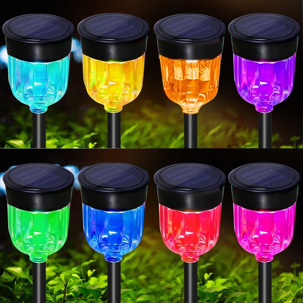 YoungPower Solar Pathway Lights, LED Solar Light Outdoor Color Changing Solar Garden Lights Waterproof Auto On/Off Multi Color Sun Powered Landscape Lighting for Garden Walkway, 8P