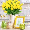 28pcs Yellow Flowers Artificial Tulip Stems Real Feel PU Tulips