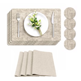 Reversible Faux Leather Placemats Set 8-Piece Set (Includes 4 Coasters) Waterproof Oil-Resistant & Heat-Proof Table Mats Eco-Friendly Stylish and Easy to Clean (4, Beige)