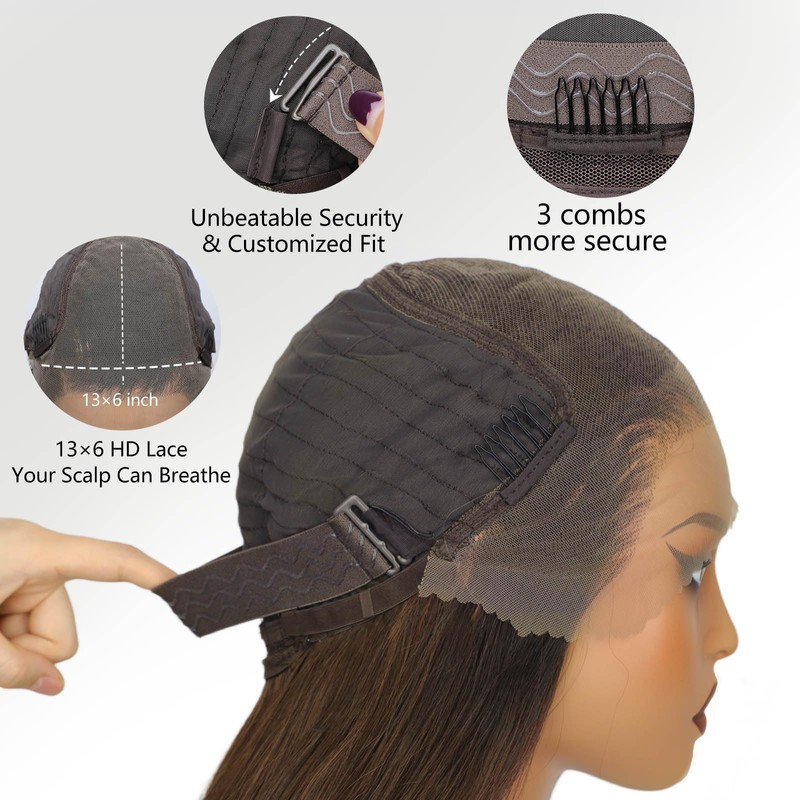 13x6 Lace Front Brown Highlight Wig for Women,Layered Wig 26Inch