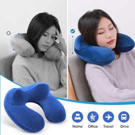 Gofodsil Inflatable Neck Pillow for Aeroplane, Camping, Trains and Cars with Blindfold Earplugs, Portable Travel Pillow, Neck Pillow, Aeroplane Inflatable Neck Pillow, Set of 2