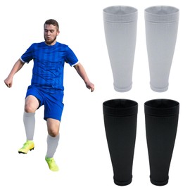 XNIVUIS 2 Pairs Football Sock Sleeves, Soccer Shin Guards Sleeves, Leg Sock Sleeve Soccer Fits Over Shin Pads for Football Games Beginner, Professional, Running (UK, Alpha, One Size, Black, Grey)