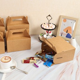 LOKQING 7x3.85x3.85 Inches Party Favor Box Brown Treat Boxes Kraft Gable Boxes Paper Gift Box for Baby Showers Birthday Party Wedding(25 Pack)