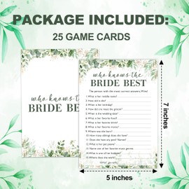 Zcsni Bridal Shower Games – 25 Pcs Cards, Who Knows Bride Best Game, Green Leaf Theme Wedding Games Cards, Bridal Shower Decorations, Engagement Party Game, Bachelorette Party Ideas -A15