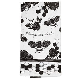 Karma Gifts Black And White Boho Tea Towel, Bee, 28" L x 20"W