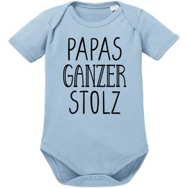 OM3® Baby Bodysuit with Saying - Papas ganzer Stolz - Short Sleeve Baby Bodysuit - Organic Cotton - Girl Boy -, Baby Blue (SW)