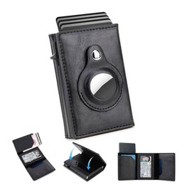 Minimalist Wallet,Wallet for Mens Smart Wallet Leather Card Holder Smart,Slim, 9-14 Card Capacity | ID Window | Cash Slot,RIFD for air tag - Color: Mocha