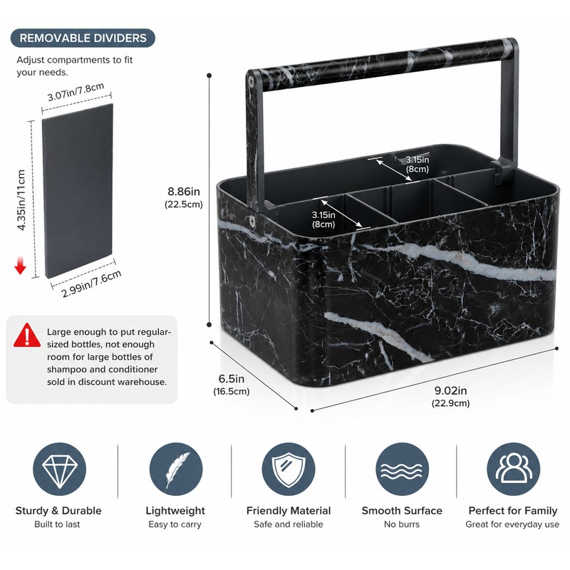 Portable Shower Caddy for Bathroom Storage – Adjustable Dividers &