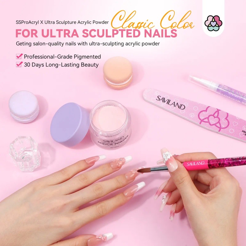 Saviland Polvo Acrílico Rosa 30g, Uñas Acrílicas, Keratina