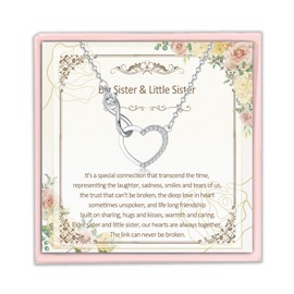 Ecripe Sterling Silver 925 Necklaces for Women, Heart Pendants Ladies Necklaces with Cubic Zirconia, Adjustable Jewellery Birthday Gift for Sisters (Big Sister & Little Sister)