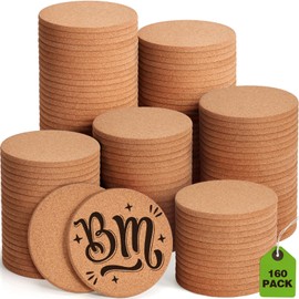 160 Pieces Cork Coasters for Drinks, GOH DODD Absorbent Blank Saucers Home Decor Heat-Resistant for DIY Crafts Laser Engraving Sublimation Wood Burning Bar Apartment Wedding Plants, Round, 4 Inch
