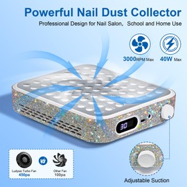Ludysic Nail Dust Collector with 2 Reusable Filters,Nail Vacuum Dust Collector Quiet for Nail Tech Art, Powerful Nail Fan and Duster Collector,Nail Vacuum Cleaner for Salon and Home(AB Diamond)