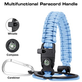 Affute Paracord Handle,Fits Wide Mouth Bottles 12-40 oz, Water Bottle Handle Strap with Safety Ring,Carabiner,Survival Whistle,Compass,Accessories for Walking Hiking Camping (Blue)