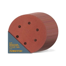 POWERTEC 45204-P4, 100PK , 40 Grit, 6 Inch 6 Hole Hook and Loop Sanding Discs, Sandpaper for Random Orbital Sander, Air Sander, Pneumatic Sander, Dual Action Sander