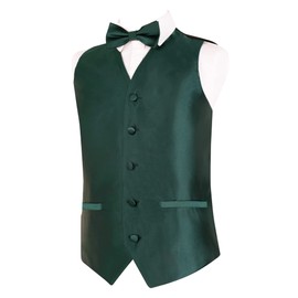 Alizeal Boys Bow Tie, Necktie and Suit Vest Solid Color Classic Tie and Waistcoat 3pc Set, Dark Green-10