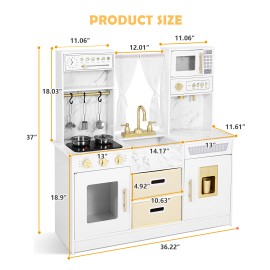 JOYLDIAS Kids Wooden Kitchen Pretend Playset Cooking Toys Toddler Gift with Curtain