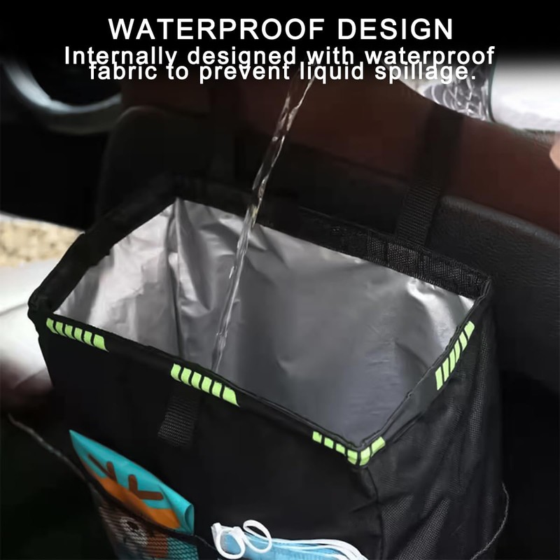 KHGUZ Hanging Car Trash Can with Storage Pockets, Waterproof Leakproof