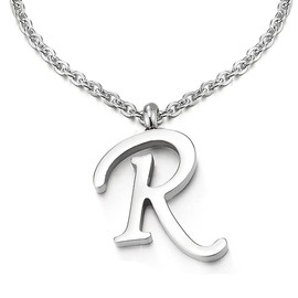 COOLSTEELANDBEYOND Womens Mens Steel Name Initial Alphabet Letter R Pendant Necklace with 20 inches Chain(CA)