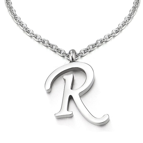 COOLSTEELANDBEYOND Womens Mens Steel Name Initial Alphabet Letter R Pendant