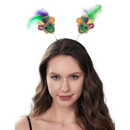 Relyoner Mardi Gras Feather Headband for Women Carnival Parade Springs Headwear Novelty Party Accessories (Skull)