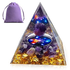 Obidodi Crystal Pyramid, Moonstone Crystal Ogan Chakra Energy Tower, Amethyst Orgone Pyramid Positive Energy Generator, Nature Reiki Chakra Crushed Stone Jewelry (Amethyst)