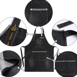 Jeanerlor Heavy Duty Work Aprons for Men and Women Denim Apron with 3 Tool Pockets, Size M to XXL & 100% Cotton (Black) Jean Aprons for Hairdresser Plus Size