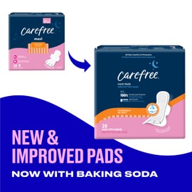 Carefree Maxi Pads for Women, Overnight Pads with Wings, 28ct | Carefree Pads, Feminine Care, Period Pads & Postpartum Pads | 28ct (Pack of 1)