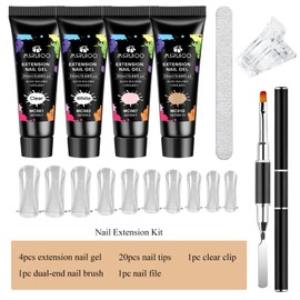 Poly Extension Gel Nail Kit, 8 PCS Clear White Pink Nude Builder Kit Poly Extension Gel for Nail Art Tools Design Beginner