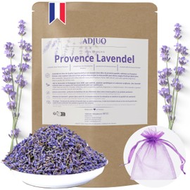 ADJUO Dried Lavender Flowers - Origin Provence - Premium Quality - Scented Natural Lavender Loose - Ideal for Bags, Potpourri, Decoration, Relaxation (250g + 10 Bags Free)