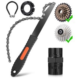 Chain Whip, Sprocket Puller, Coil Puller Kit, 2 in 1 Universal Freewheel Remover Tool for 5-12 Speed Cassette, Spoke Wrench Bicycle Made of Steel, Spoke Tensioner 6 Sizes 10-15 Gauge
